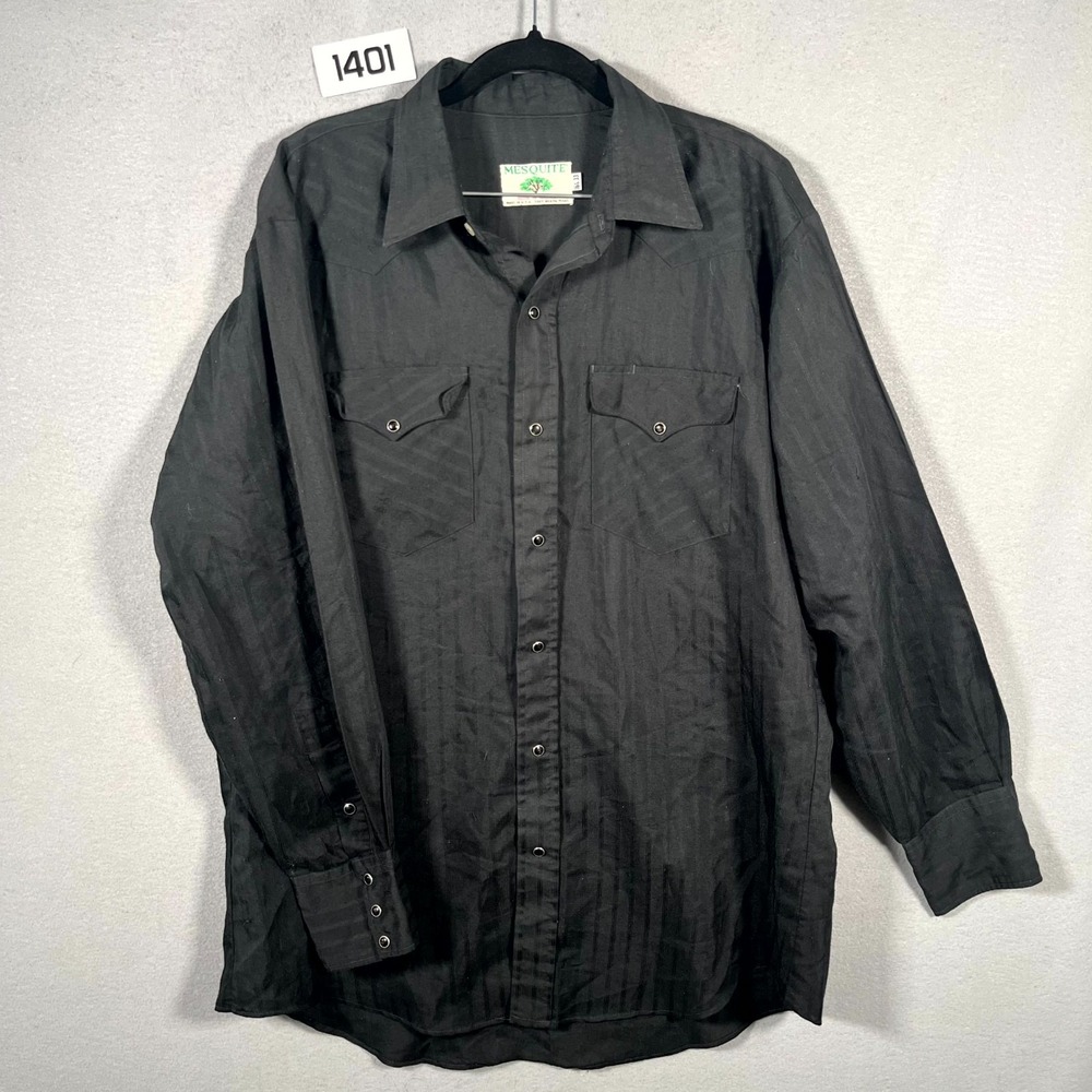 Vintage Mesquite Western Dress Shirt Mens 16.5 Black Pearl‎ Snap Cowboy Rock